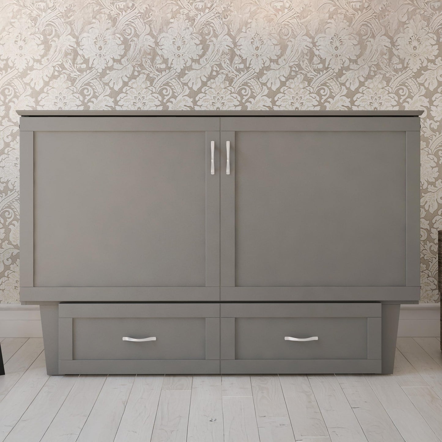 AFI, Monroe Queen Murphy Bed Chest with 6" Mattress, Storage Drawer & Built-in USB Charger, Grey