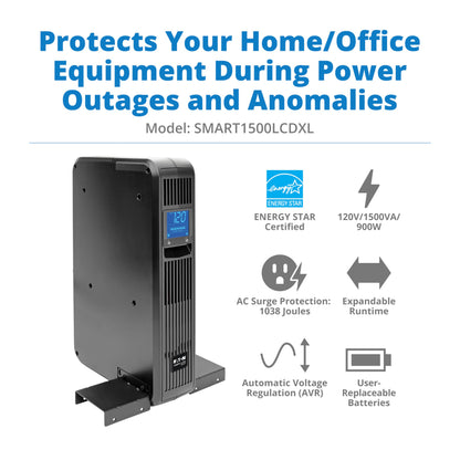 Tripp Lite 1000VA Smart UPS Battery Back Up, 500W Tower, 8 Outlets, LCD Display, AVR, USB, Tel / DSL / Coax Protection, 3 Year Warranty & $250,000 Insurance (SMART1000LCD) Black