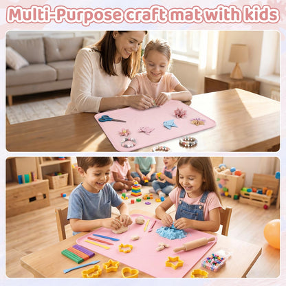 Extra Large Silicone Painting Mat for Crafts, 24”x 19” Waterproof Art Mat with Raised Sides, for Paint, Clay Playdough, & Jewelry-Making (Pink)