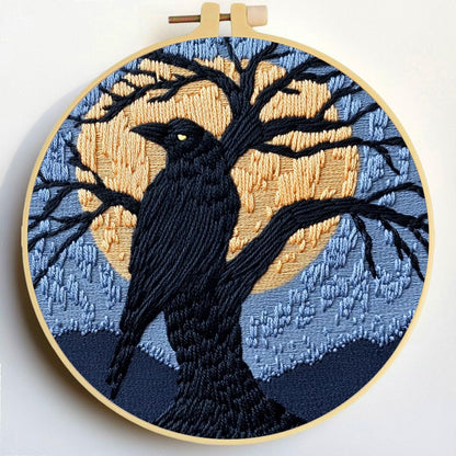 Punch Needle Kits Black Raven on Black Tree Under Moon DIY Embroidery Starter Set with Hoop Easy for Beginners Stress Relief Handmade Craft Hobby and Home Decor 20x20cm-3
