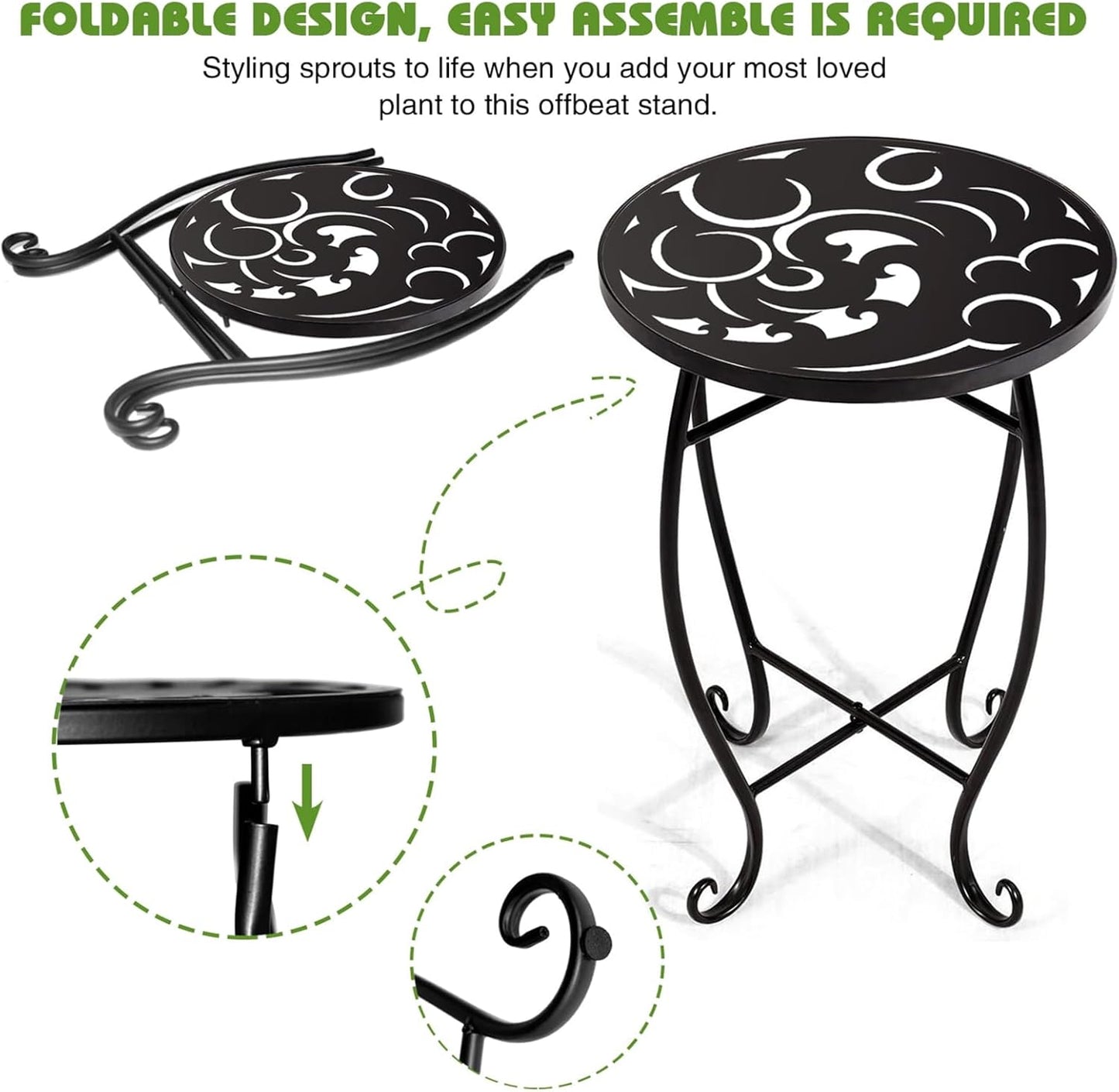 Kaesithar 2 Pack 15 Inch Set Tall Plant Stands Outdoor Indoor, Metal Side Tables for Patio, Weather Resistant Flower
