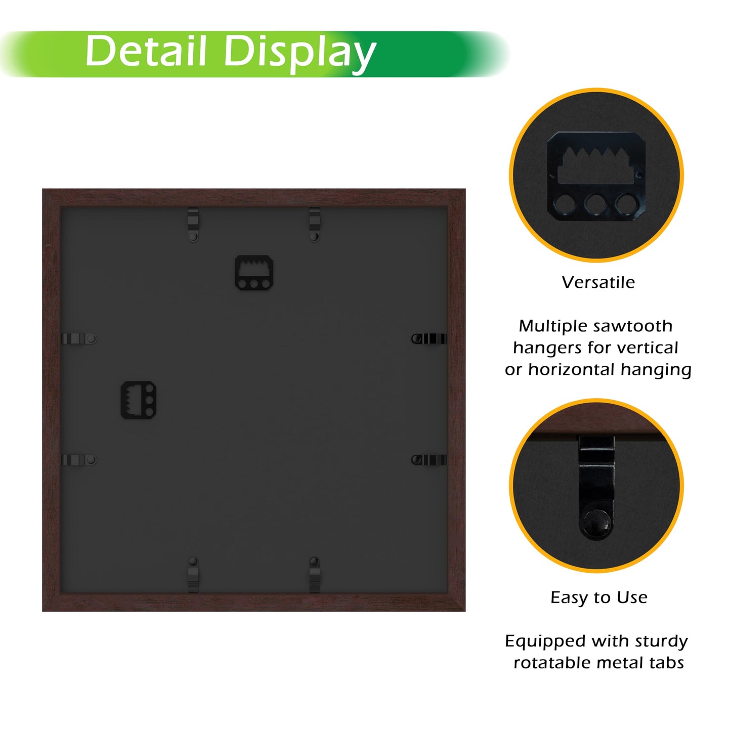 FrameWorks 11' x 11' Mahogany Wooden Shadow Box Frame Display Case with Soft Felt Back, Tempered Glass, Elegant White Ball Push Pins