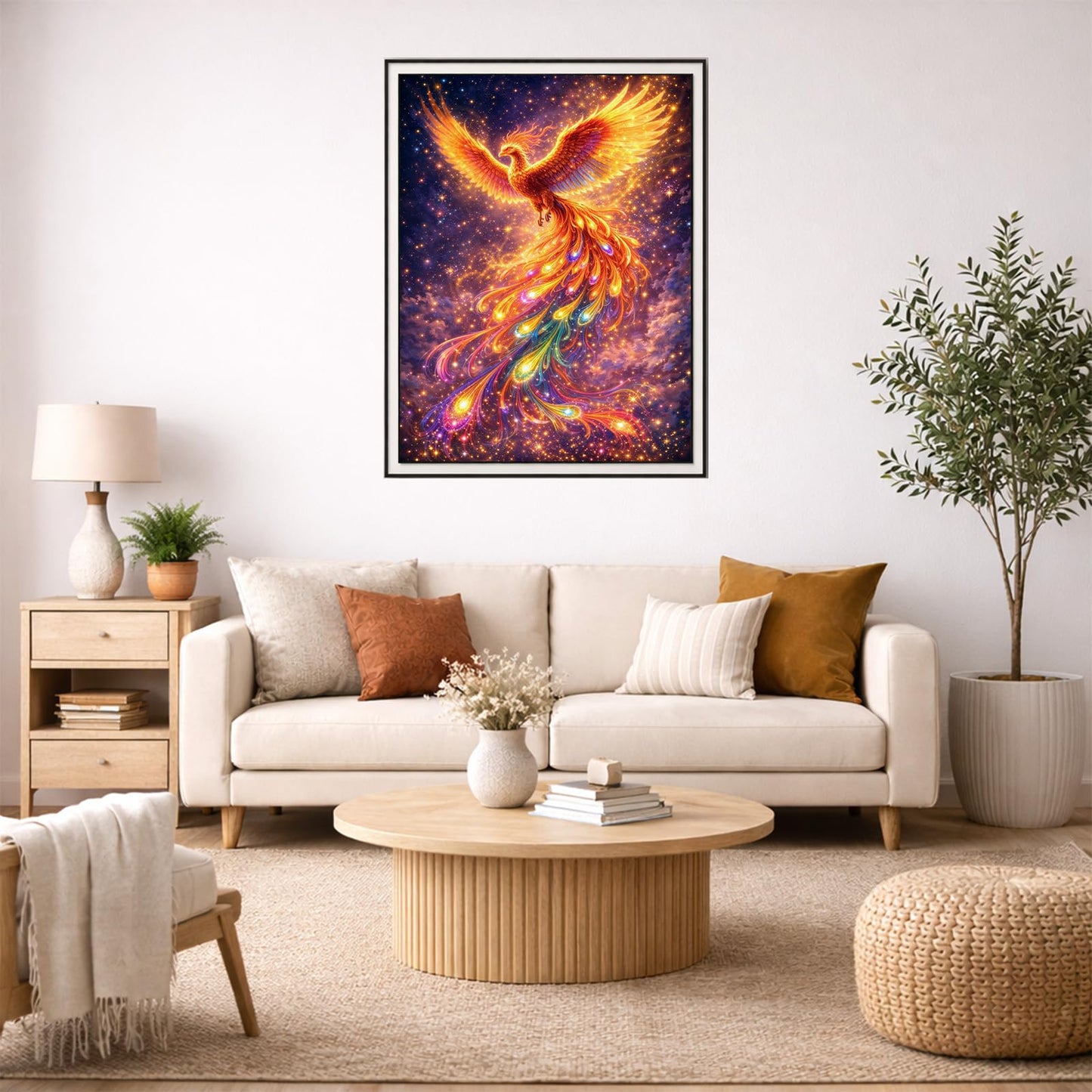 IOHEFY Phoenix Fire Diamond Painting 12 x 16 Inch Full Drill Acrylic Diamond Art DIY Crystal Rhinestone Fantasy Mythical Bird Artwork Nano Pearlescent Canvas Wall Decor Gift