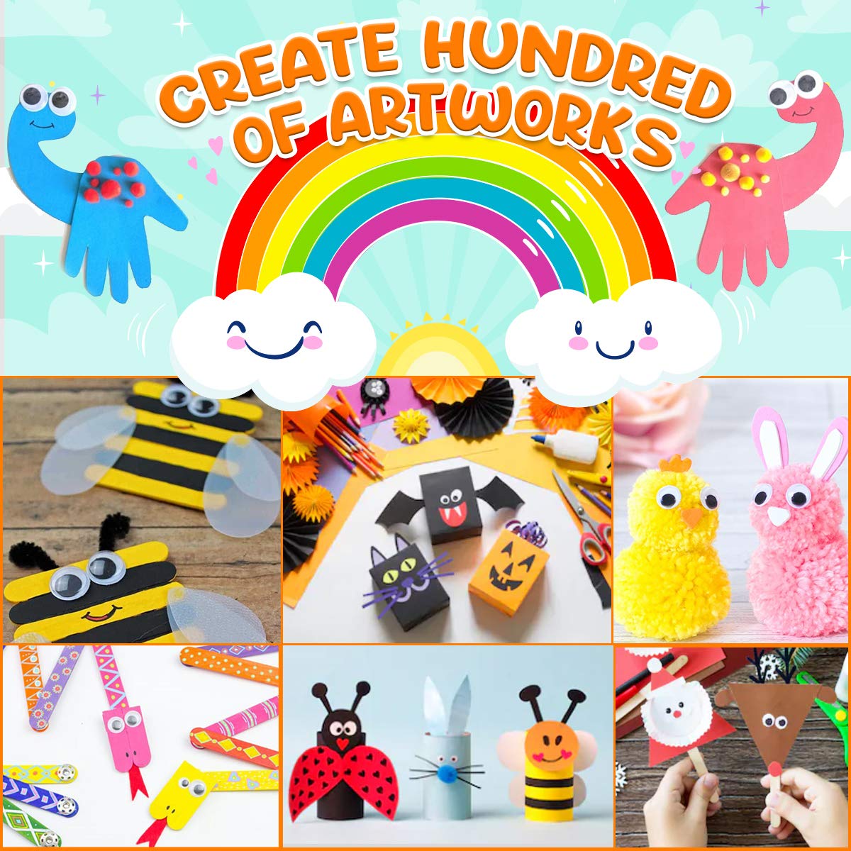 Goody King Arts and Crafts Supplies for Kids - Craft Art Supply Jar Kit for Student Age 4 5 6 7 8 9 10 Year Old Crafting Activity - Collage Arts Set for Toddlers Preschool DIY Classroom Home Project