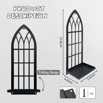 Gothic Wall Sconces Set of Two Candle Holder, Black Metal Gothic Wall Decor, Arched Church Wall Sconces, Rustic Farmhouse Home Wall Art Decor for Living Room, Bathroom, Bedroom, Dining Room(Arched)