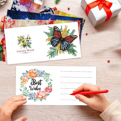 LSQFS 6Pcs Butterfly Diamond Painting Greeting Cards Kits,Foldable Blank DIY Art Cards with Envelopes and Tools, Diamond Art Cards for Birthday Christmas Mother's Day Holiday Gifting