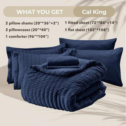 HYMOKEGE Navy Blue California King Comforter Set - 7-Piece All-Season Luxury Bedding Collection