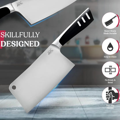 LDC 7" Inch Meat Cleaver Knife - High-Carbon Stainless Steel for Heavy-Duty Slicing, Mincing, Chopping