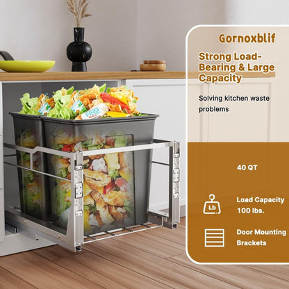 80QT Dual Pull Out Trash Can Under Cabinet with Soft-Close Slides, Heavy Duty Under Sink Trash Can Up to 130 LB for Kitchen, Garbage Can Not Included, Requires Minimum Cabinets Opening 16" W X 23" D