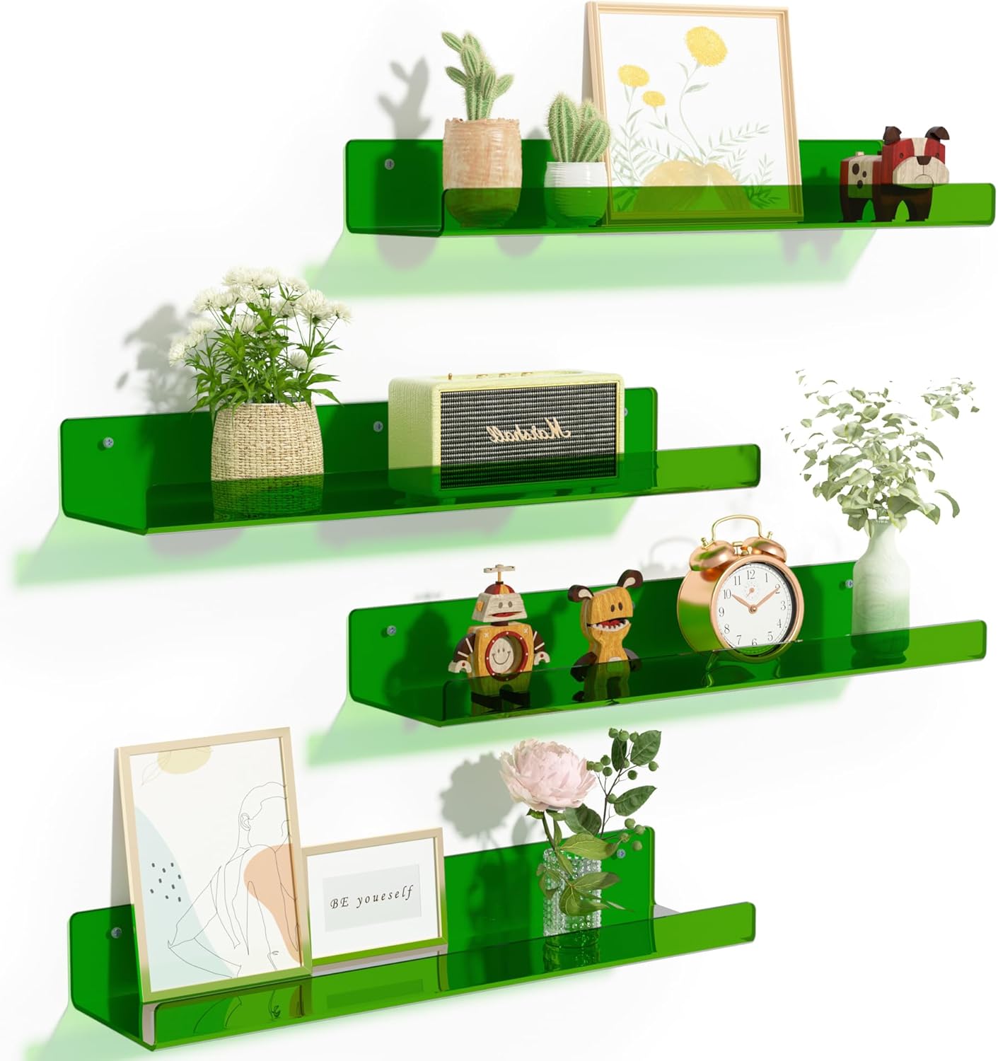 15" 4 Pack upsimples Acrylic Shelves for Wall Decor, Display Shelf Perfume Organizer for Bathroom, Bedroom, Living