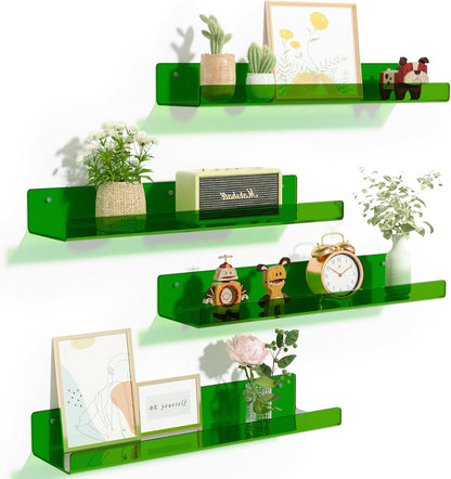 15" 4 Pack upsimples Acrylic Shelves for Wall Decor, Display Shelf Perfume Organizer for Bathroom, Bedroom, Living