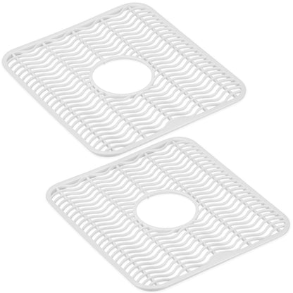 DecorRack 2 Sink Protectors for Kitchen Sink, Plastic 12" x 11" Dish Rack, Protect Sink from Stains, Damage, Scratches, Dishwasher Safe Grid Mat for Kitchen (2 Pack, White)