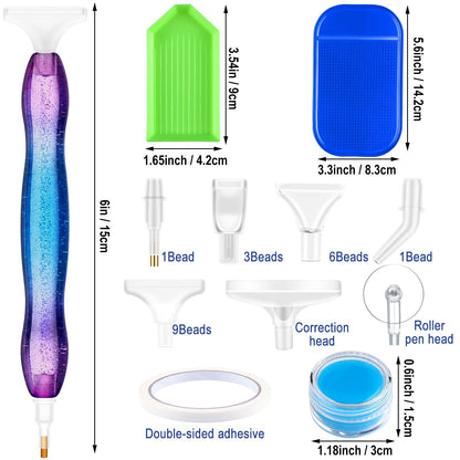 Outus 31 Pcs 5D DIY Diamond Tools Kit with Handmade Resin Painting Pens, Anti-Slip Mats, Plastic Diamond Trays, Clay Boxes, Drill Point Accessories for Adults DIY Craft(Sky Purple, Blue)