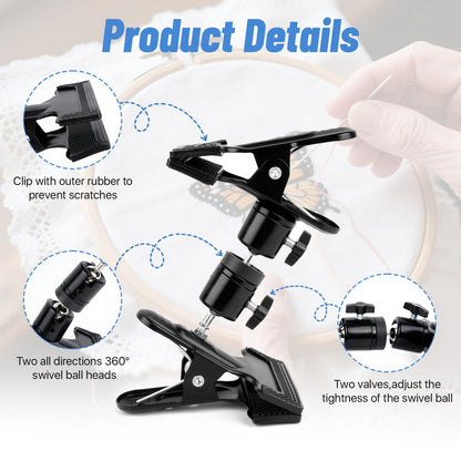 Boocalny Portable Metal Embroidery Hoop Stand Holder, 360° Rotated Adjustable Embroidery Table Stand Clamp Clip, Metal Cross Stitch Hoop Stand Tabletop Craft Clamp for DIY Needlework Needle Sewing