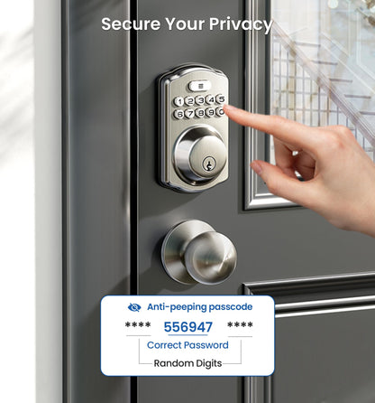 Veise Keyless Entry Door Lock with 2 Knobs, Electronic Backlit Keypad Deadbolt with Handle Set, Auto Lock, One-time Codes, Smart Deadbolt for Front Door, Easy Installation, Matte Black