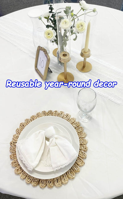 DELAQIKO 13.8" Round Corn Husk Placemats | Boho Woven Rattan Table Mats | Natural Spring Farmhouse Plate Chargers | Handmade Rustic Wicker Place Mats for Christmas Wedding (Set of 6)