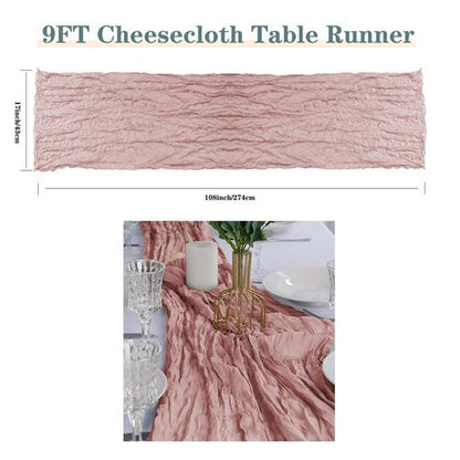 flohar 6 Pack Cheesecloth Table Runner 9ft,17 x 108 inch Gauze Table Runner Rustic Romantic Wedding Runner for Wedding Bridal Shower Fall Decoration,Dusty Pink