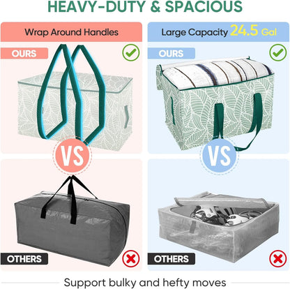 BALEINE Oversized Moving Bags - Heavy-Duty Storage Tote with Reinforced Handles | 8-Pack, Antique Foliage