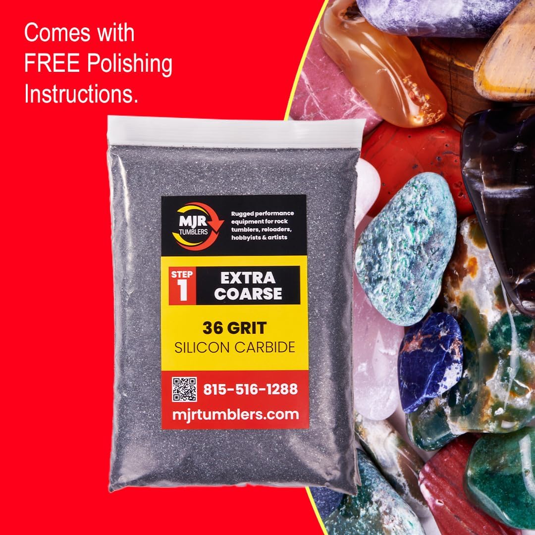 MJR Tumblers 36 Grit Silicon Carbide Rock Tumbler Grit, Extra Coarse Stage 1 Rock Polishing Grit, 2 lb Stone Polishing Compound for Rotary & Vibratory Tumblers, Lapidary Supply