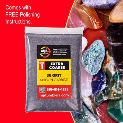 MJR Tumblers 36 Grit Silicon Carbide Rock Tumbler Grit, Extra Coarse Stage 1 Rock Polishing Grit, 2 lb Stone Polishing Compound for Rotary & Vibratory Tumblers, Lapidary Supply