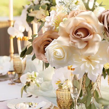 Bravo West Boho Rose Artificial Flowers Combo Box,Taupe Nude and Beige Fake Silk Flowers Kit for DIY Wedding Bouquets,Modern Faux Wedding Flowers for Bridal Shower Centerpieces and Home Decor