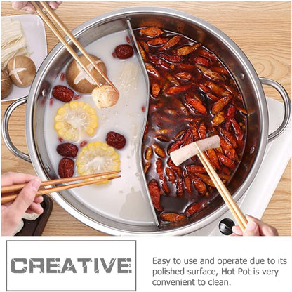 Hemoton Hot Pot with Divider, Stainless Steel Divided Hot Pot for Household Use