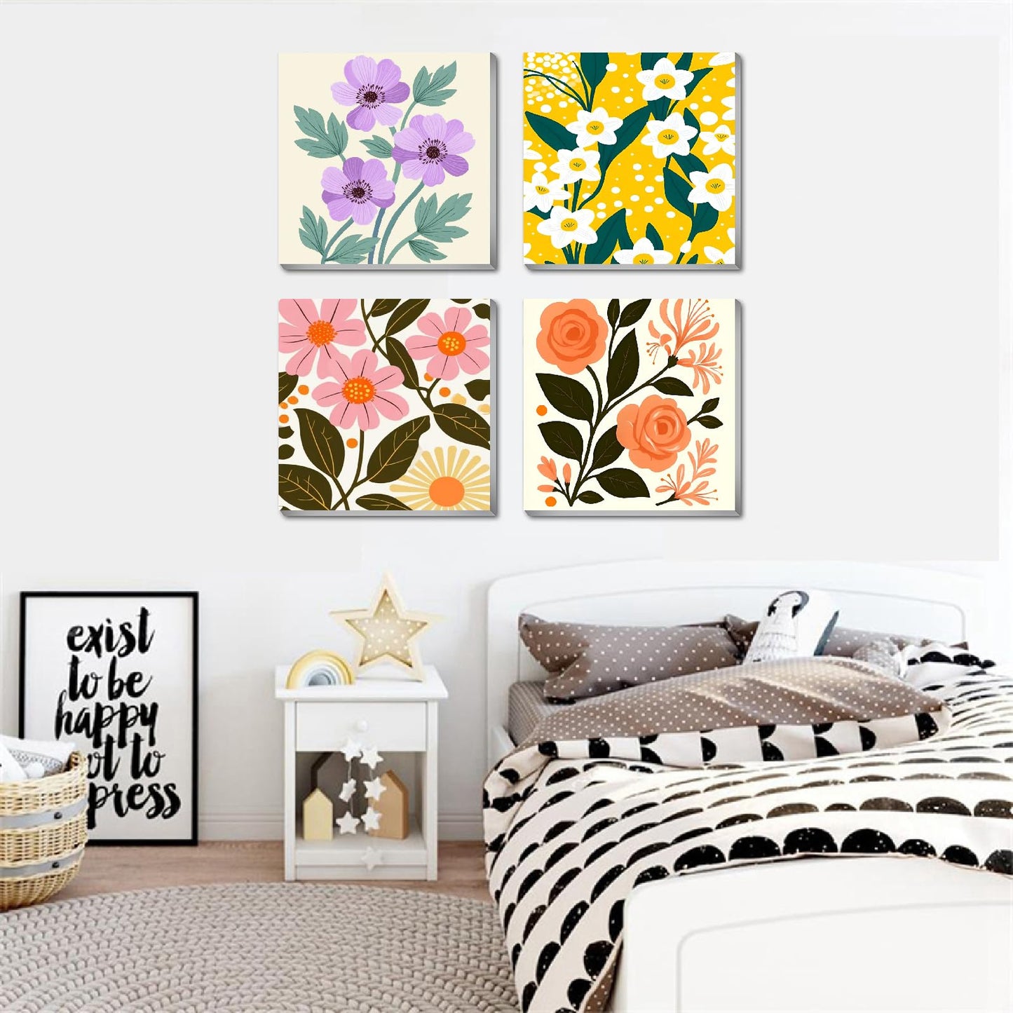 Canrichshop 4 Pack Adult Paint by Number Kits Beginner & All Ages 4-8-12 and More,Framed Flowers Painting by Numbers, DIY Paint by Numbers for Adults for Decor Present 8X 8 inch