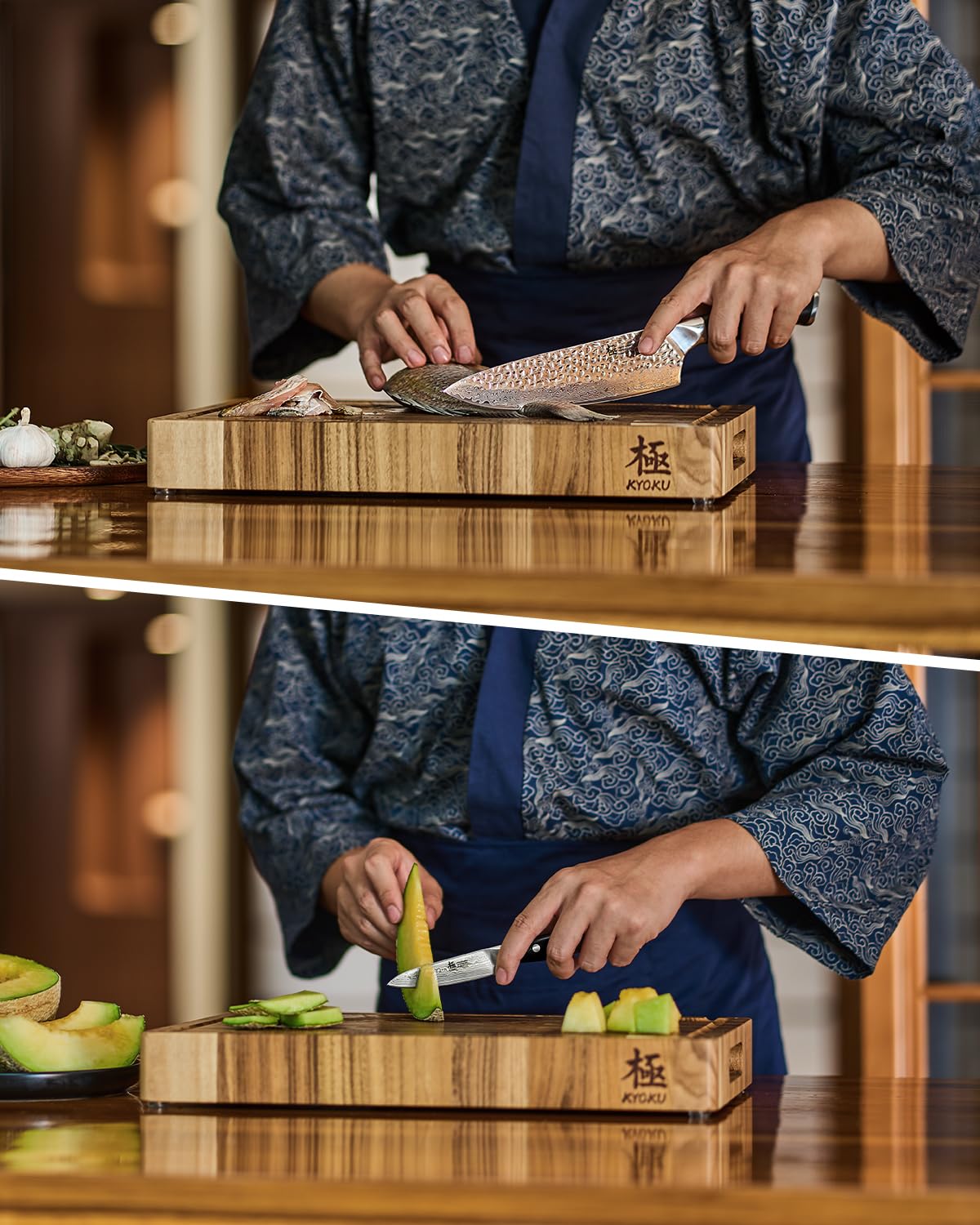 KYOKU Knife Set, Shogun Series 2pc Japanese Style Kitchen Knife Set, 8" Chef 3.6" Paring Knife with Sheath Gift Box, Professional Sharp Damascus Stainless Steel Knives for Meat Vegetable Fruit