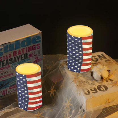 Luarisgur Flameless Candles LED American Flag Decorative Candles Butterfly Print Battery Operated Ornage Flickering Candles with 18-Key Remote Timer Pillar for Home Living Room Party Table Decorations