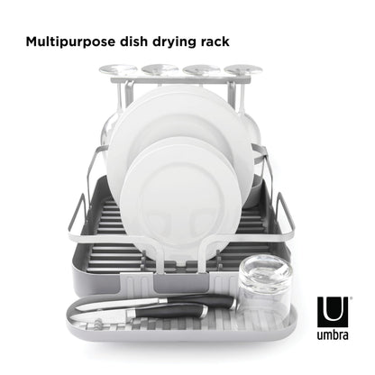 Umbra Holster Dish Rack– Molded Plastic Dish Drying Rack with Drainage Spout, Charcoal