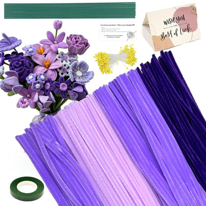 216 pcs Pink Purple OliveGreen Pipe Cleaners Set with Floral Wires & Gardening Tape, Chenille Stems Pipecleaners for Tulip Bouquet Making,Kids DIY Craft Projects and Decorations (Purple Theme)