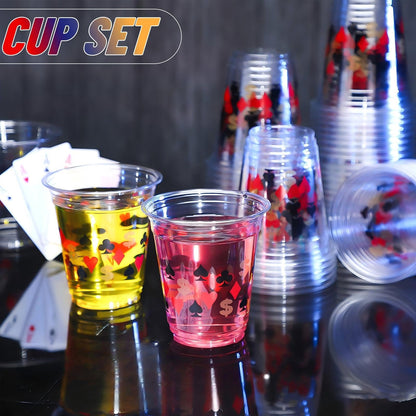 Uiifan 50 Pcs Casino Party Decorations Las Vegas Cups Casino Game Night Party Supplies 12 oz Poker Disposable Plastic Shot Cups for Hot Cold Drinking Office Home Dice Vegas Birthday Favors