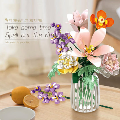 hhohio Flower Lily Building Blocks Bouquet Set, DIY Floral Arrangement Kit, Artificial Flowers Creative Decor for Home, Ideal Gift for Adults & Kids 563pcs (No Vase)