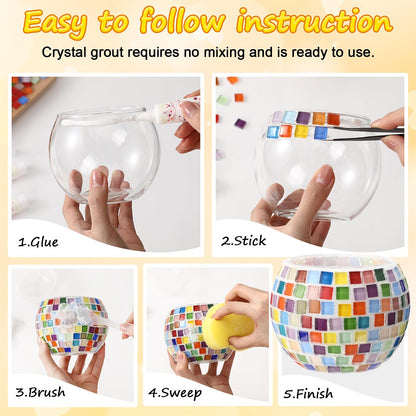 Remerry 2 Set Glass Mosaic Candle Holder Kit with Lights DIY Mosaic Arts and Crafts Gifts Decorative Handmade Flower Glass Vase Tealight Holder for Adults Home Lighting Decor