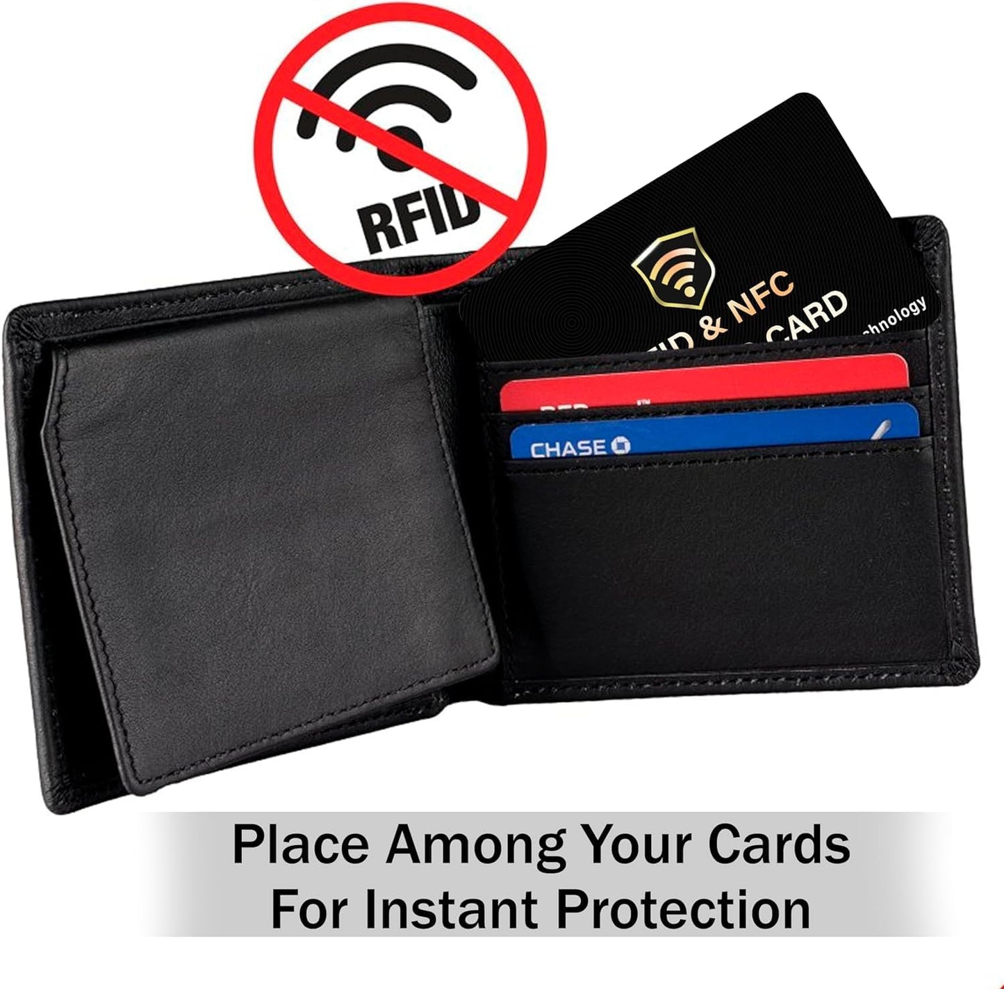 SaiTech IT RFID Blocking Card, One Card Protects Entire Wallet Purse, NFC Contactless Bank Debit Credit Card Protector ID ATM Guard Card Blocker–(Black) (5 Pack)