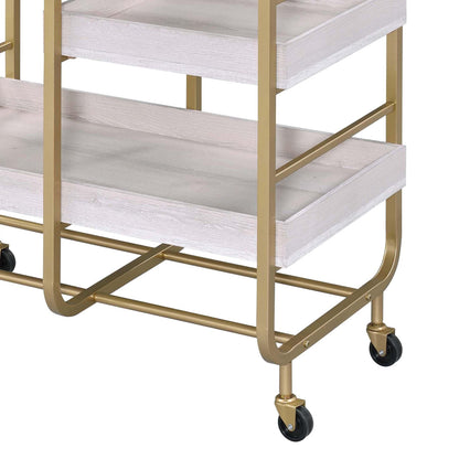 Adigyco Gold and White Washed Serving Cart with 3 Adjustable Trays