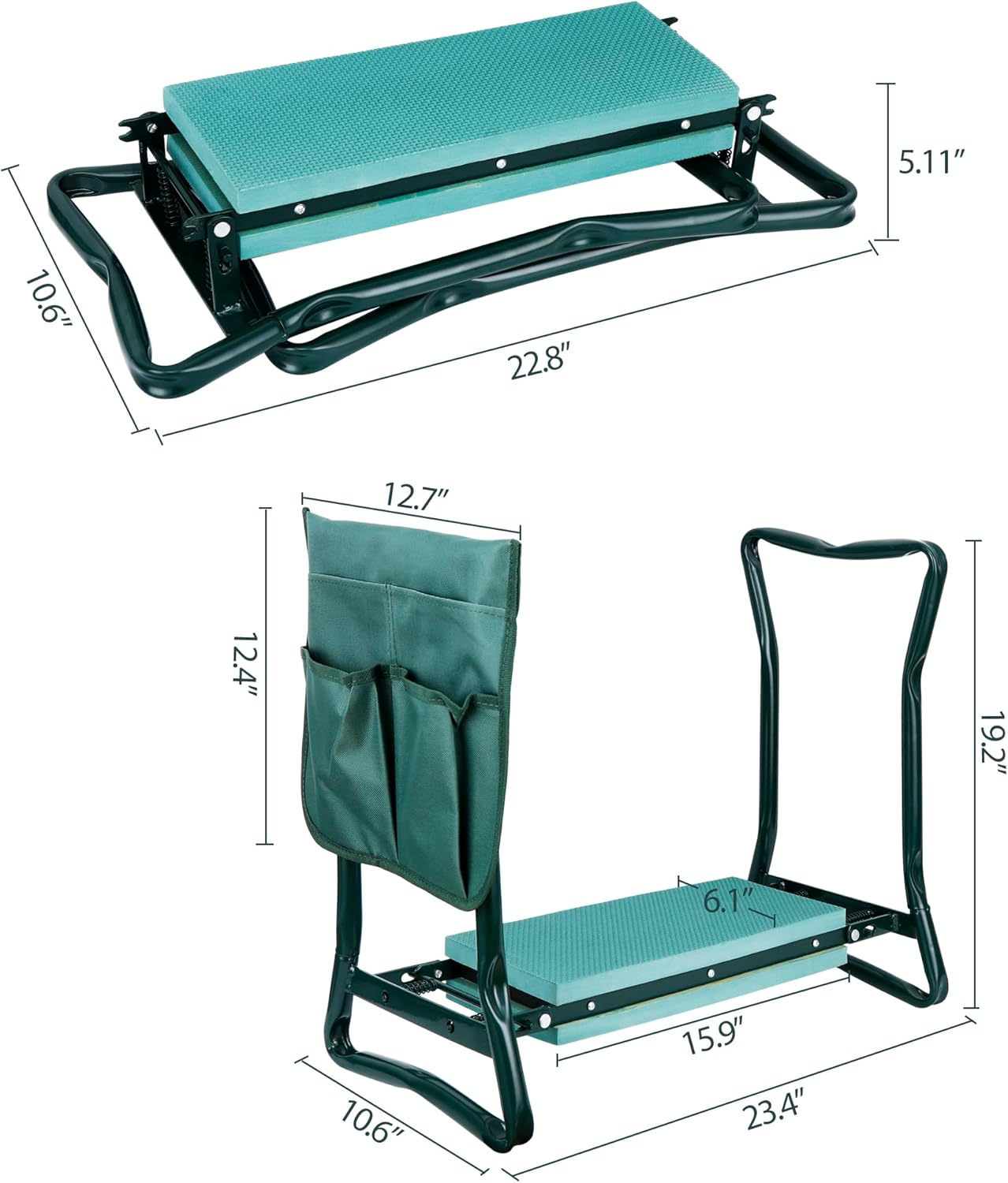 Smartxchoices Folding Garden Kneeler Seat Garden Bench Stool with Handles, Multi-use Pouch, Heavy Duty Yard Gardening