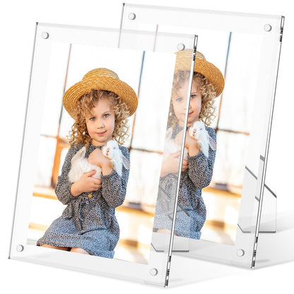 6x8 Inch Acrylic Magnetic Picture Frame,2 PackTransparent Floating Frameless Photo Frame with Easel Stand,Double Sided Tabletop Display Magnetic Acrylic Frame for Home Office Decor Wedding Birthday Gifts
