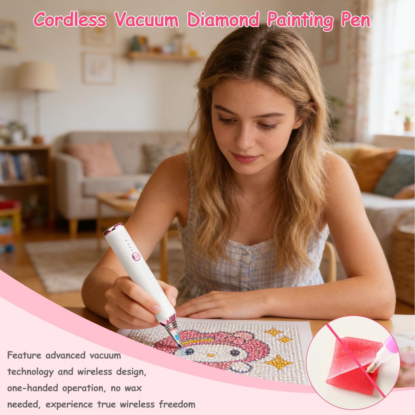 Pixibond Electric Diamond Art Pens, Wireless Diamond Painting Pen with Two Tips | Vacuum Technology | No Wax Needed | 3-Speed Suction Mode Diamond Art Kits Accessories for Adults & Kids
