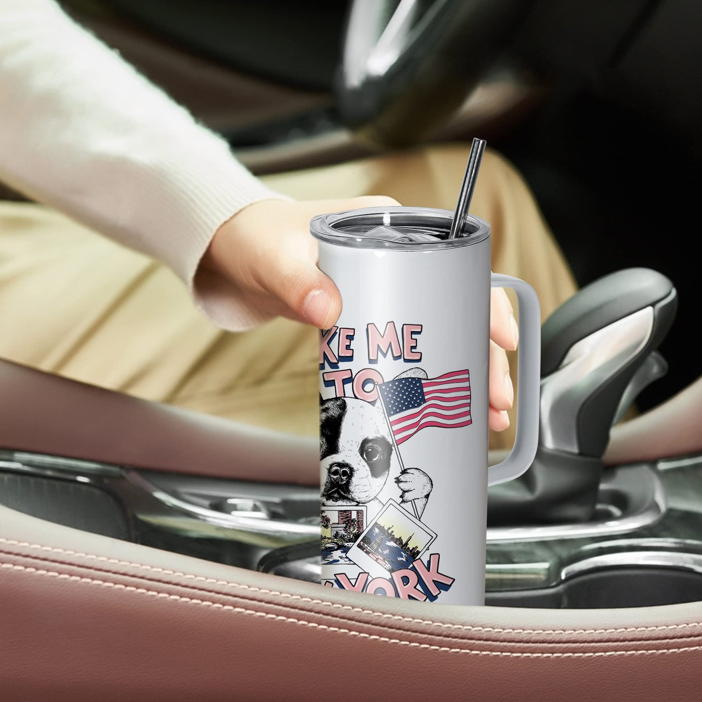 AGH 30oz Sublimation Straight Skinny Tumblers with Handle, 4 Pack Stainless Steel Coffee Mug with Handle, Insulated Tumblers with Lid & Straw, Portable Travel Tumblers for Coffee & Juice.