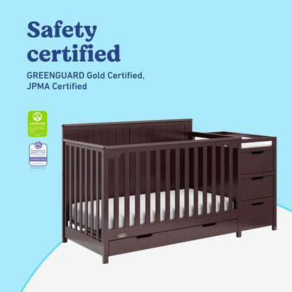 Graco Hadley 5-in-1 Convertible Crib & Changer – GREENGUARD Gold Certified, Fits Standard Crib Mattress, Converts to Toddler Bed and Full Bed, 4 Adjustable Mattress Heights (Espresso)