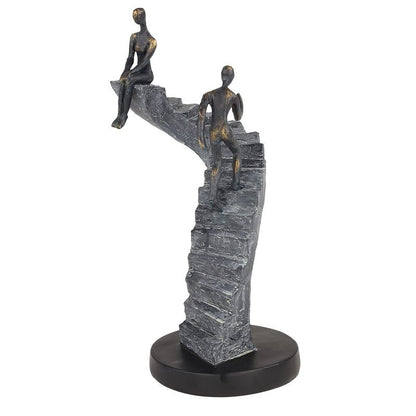 Deco 79 Polystone People Decorative Sculpture Home Decor Statue with Stairs, Accent Figurine 8" x 3" x 14", Black