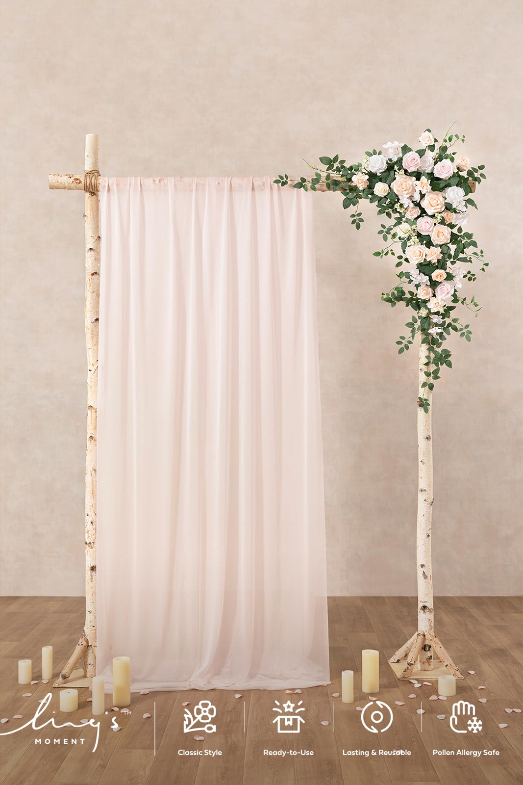 Ling's moment Wedding Arch Flowers - 6.5FT Floral Garland for Ceremony Arbor Backdrop Decoration - Artificial Rose Floral Swag for Sweetheart Table Birthday Party, Baby Shower, Blush Pink