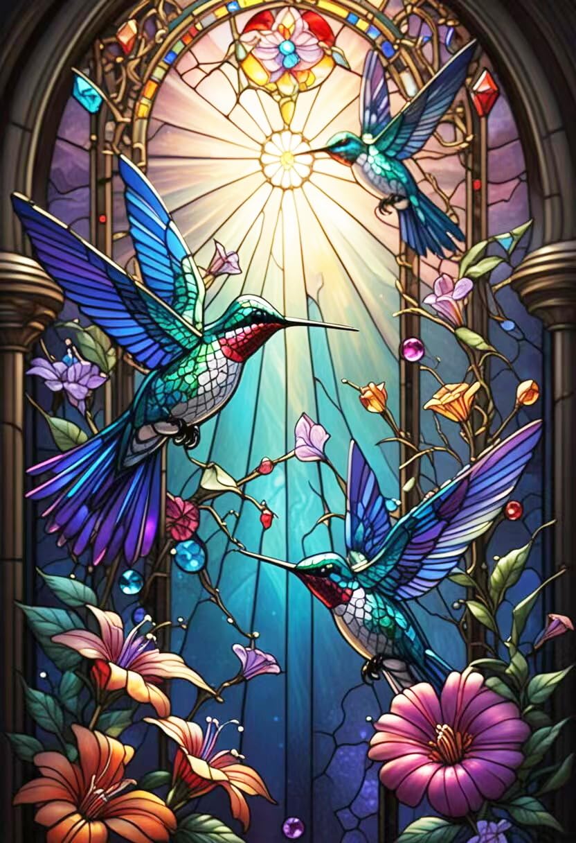 Lvmuu Diamond Painting Kits for Adults Hummingbirds, 5D DIY Full Square Drill Diamonds Art Sets for New Beginner, Large Animal Flowers Paint with Diamonds Beads Art Craft Home Decoration 40x50cm