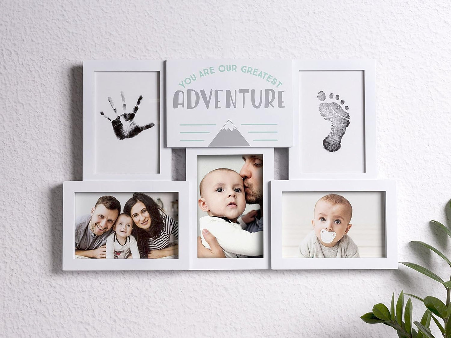 Tiny Ideas You Are Our Greatest Adventure Collage Keepsake Photo Frame, Baby Keepsake Pictures, DIY Baby's Handprint and Footprint Kit, Gender Neutral Nursery Wall Decor, White