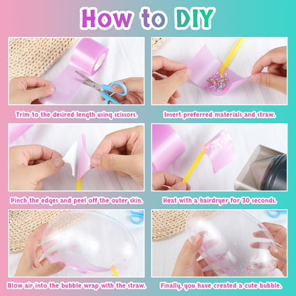 Needbrock 5 Pcs Nano Tape Bubble Kit,1m/3.28 ft Each Roll Nano Tape Bubbles Double Sided Tapes with Luxe Glitter, Clay, Beads, Cute Stickes Suitable for Over 3 Years Old