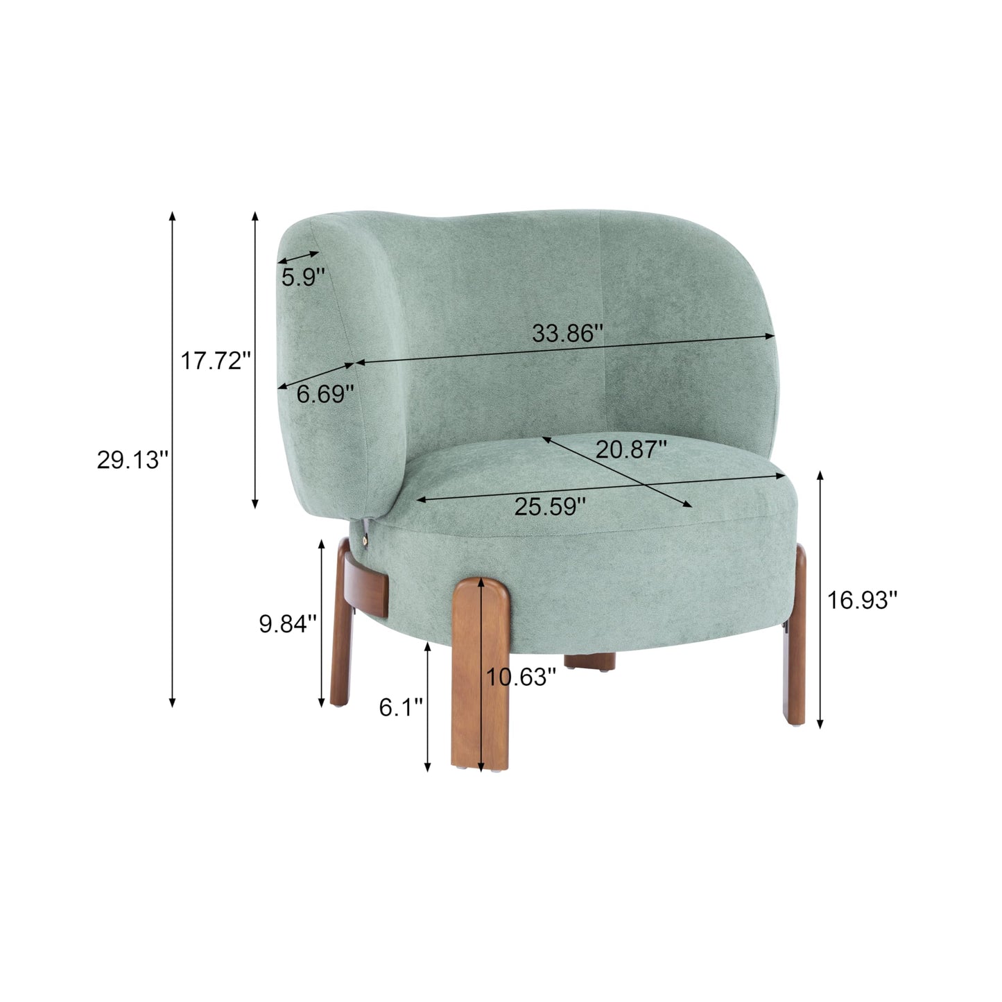 Christopher Knight Home Lily Solid Wood Wingback Accent Chair, Fabric Upholstered Club Chair, Curved Backrest Single Sofa, Comfy Reading Lounge Chair for Living Room, Soft Cushion Seating, Green