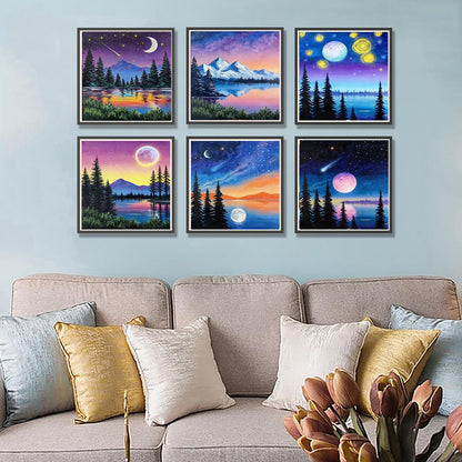 AJIDHIO 9 Pack Diamond Painting Kits for Adults, 5D Diamond Art Paint by Number, Full Drill Round Diamonds, 12x12 Inch, Nature Landscape Theme, DIY Home Wall Decor Gift