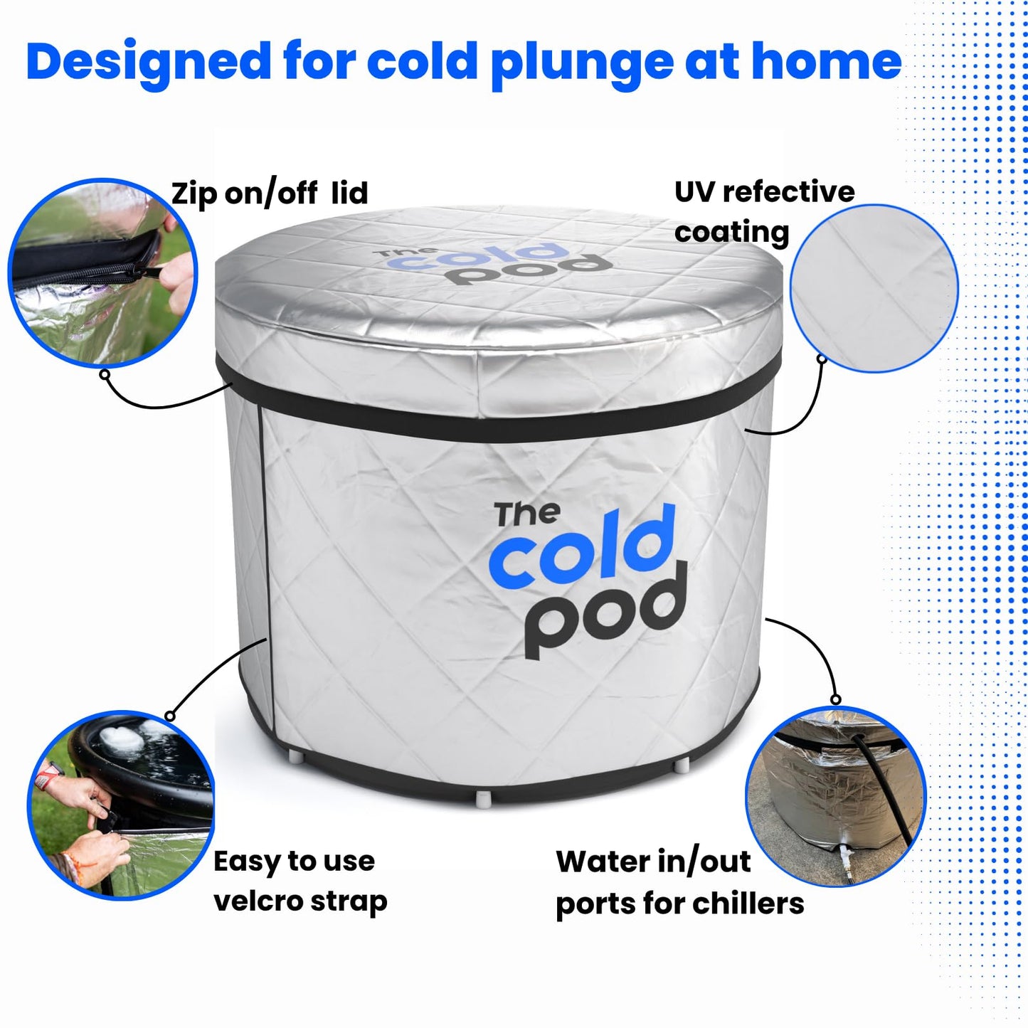 The Cold Pod Cold Plunge Tub: 116 Gal Round Tub with Full-Wrap UV-Reflective Insulation Cover Bundle for Indoor & Outdoors Use - Portable Ice Bath Tub for Athletes&Crossfitters &Wim Hof Enthusiasts