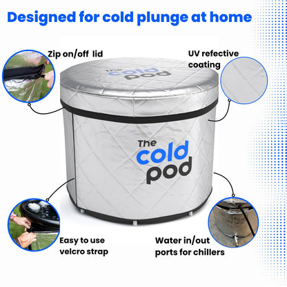 The Cold Pod Cold Plunge Tub: 116 Gal Round Tub with Full-Wrap UV-Reflective Insulation Cover Bundle for Indoor & Outdoors Use - Portable Ice Bath Tub for Athletes&Crossfitters &Wim Hof Enthusiasts